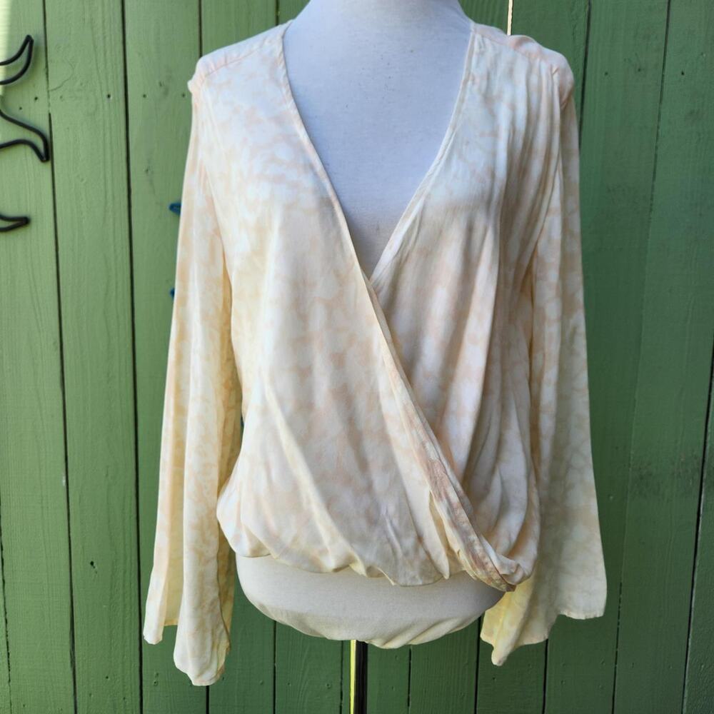 Planet Blue Blush Cream Tie Dye Surplice Bell Sleeve Blouse